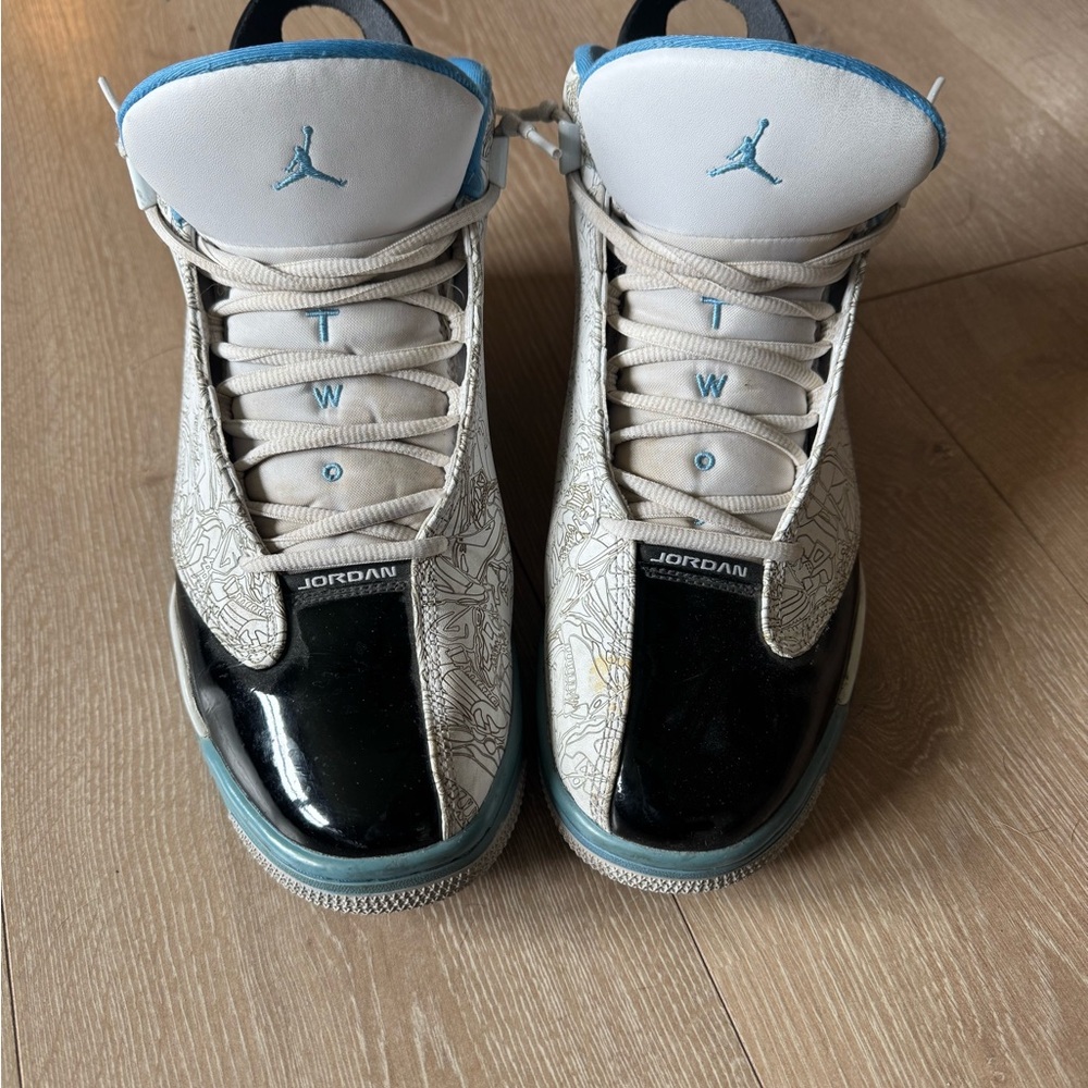 Jordan White Black & Light Blue Retro Sneakers